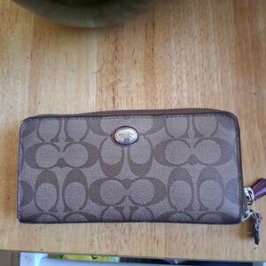Coach Brown Signature Zip Wallet